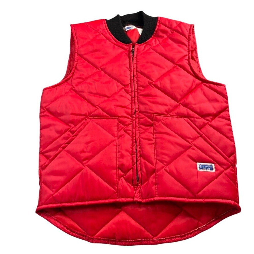 Vtg Big Smith Red Quilted Puffer Vest Men's Medium Regular Work Utility Warm